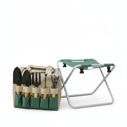 Tuingereedschap Set met Opvouwbare Kruk en Gereedschapstas