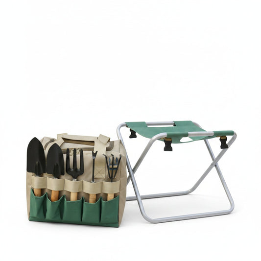 Tuingereedschap Set met Opvouwbare Kruk en Gereedschapstas