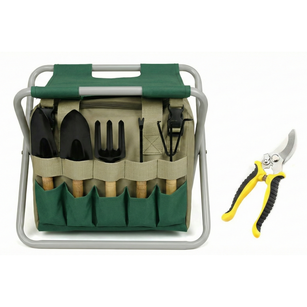 Tuingereedschap Set met Opvouwbare Kruk en Gereedschapstas