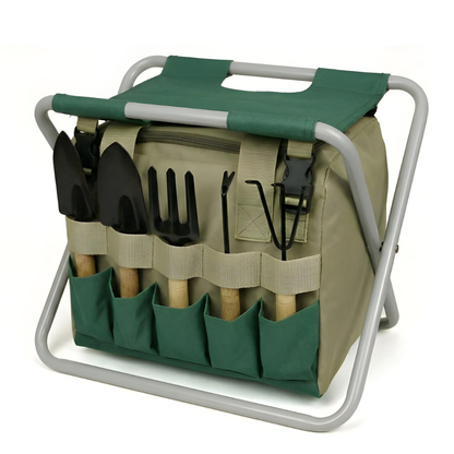 Tuingereedschap Set met Opvouwbare Kruk en Gereedschapstas