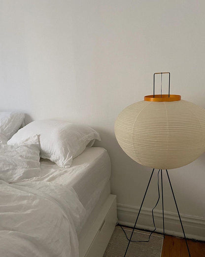 Vloerlamp Japandi Stijl met Rijstpapieren Kap en Driepoot Statief