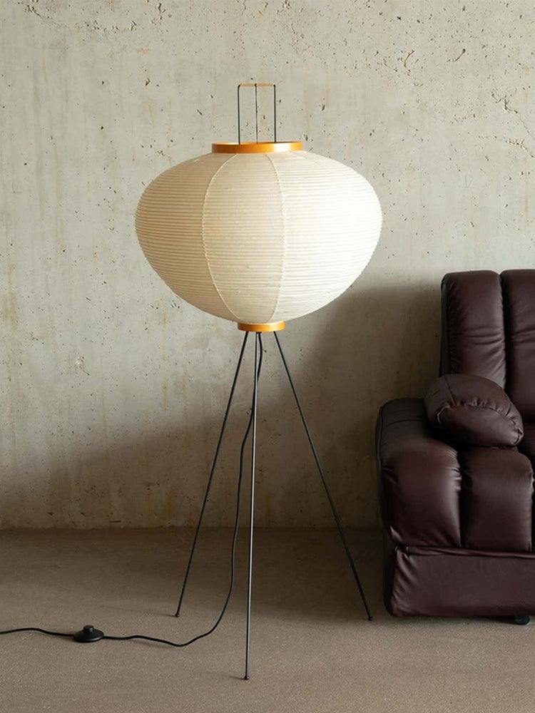 Vloerlamp Japandi Stijl met Rijstpapieren Kap en Driepoot Statief