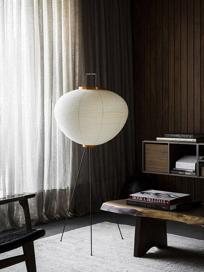 Vloerlamp Japandi Stijl met Rijstpapieren Kap en Driepoot Statief