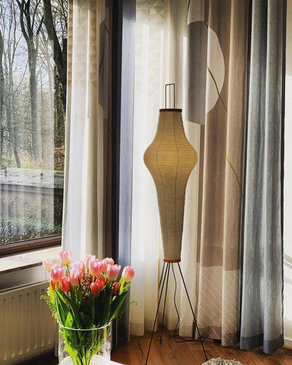 Vloerlamp Japandi Stijl met Rijstpapieren Kap en Driepoot Statief