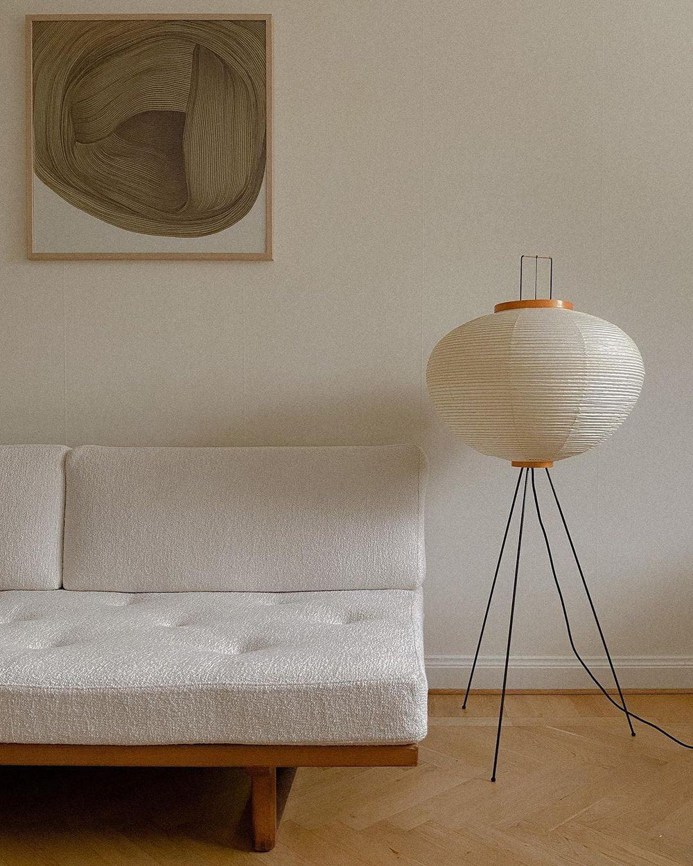 Vloerlamp Japandi Stijl met Rijstpapieren Kap en Driepoot Statief