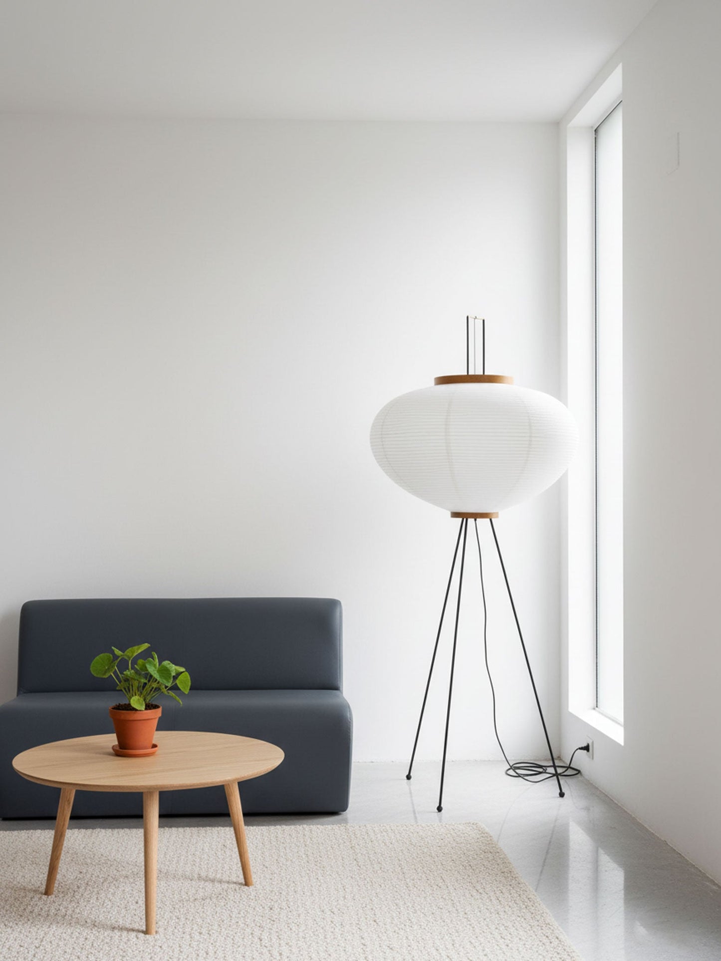 Vloerlamp Japandi Stijl met Rijstpapieren Kap en Driepoot Statief