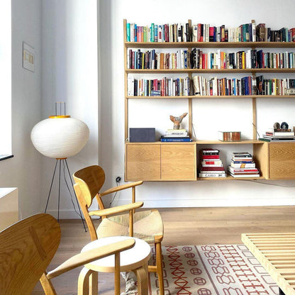 Vloerlamp Japandi Stijl met Rijstpapieren Kap en Driepoot Statief