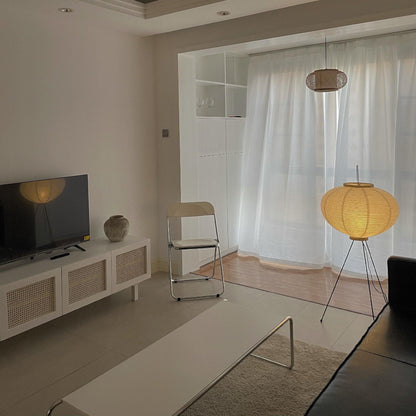 Vloerlamp Japandi Stijl met Rijstpapieren Kap en Driepoot Statief