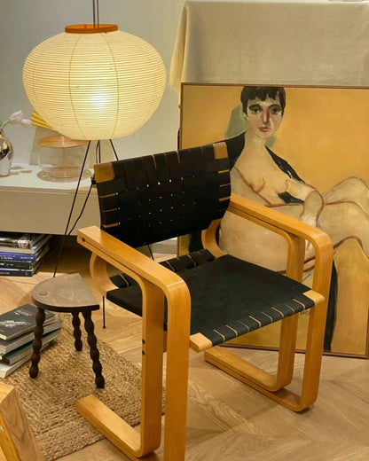 Vloerlamp Japandi Stijl met Rijstpapieren Kap en Driepoot Statief