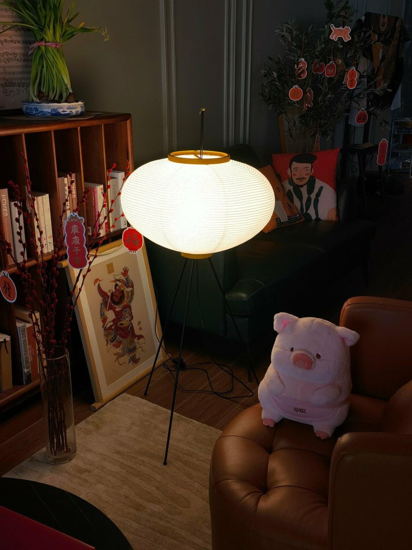 Vloerlamp Japandi Stijl met Rijstpapieren Kap en Driepoot Statief