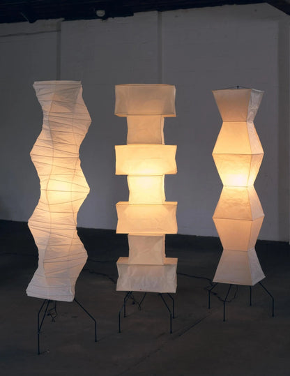 Vloerlamp Japandi Stijl met Rijstpapieren Kap en Driepoot Statief