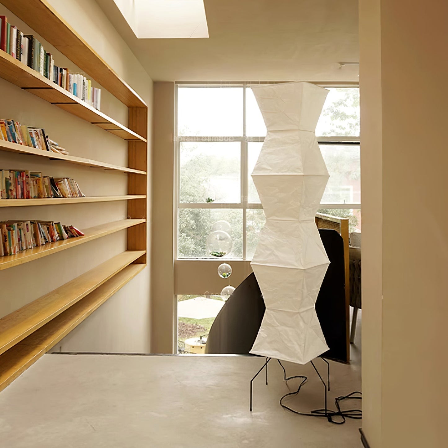 Vloerlamp Japandi Stijl met Rijstpapieren Kap en Driepoot Statief