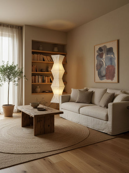 Vloerlamp Japandi Stijl met Rijstpapieren Kap en Driepoot Statief