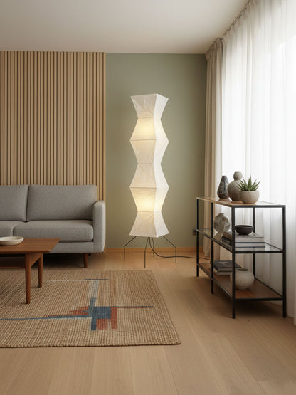Vloerlamp Japandi Stijl met Rijstpapieren Kap en Driepoot Statief