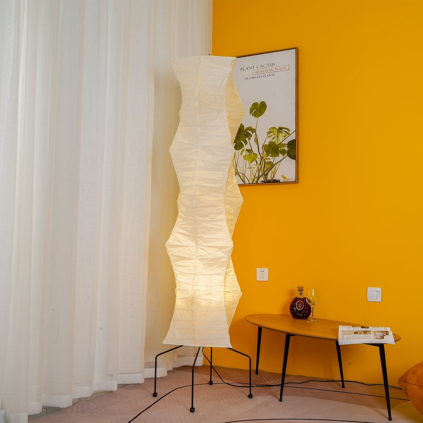 Vloerlamp Japandi Stijl met Rijstpapieren Kap en Driepoot Statief