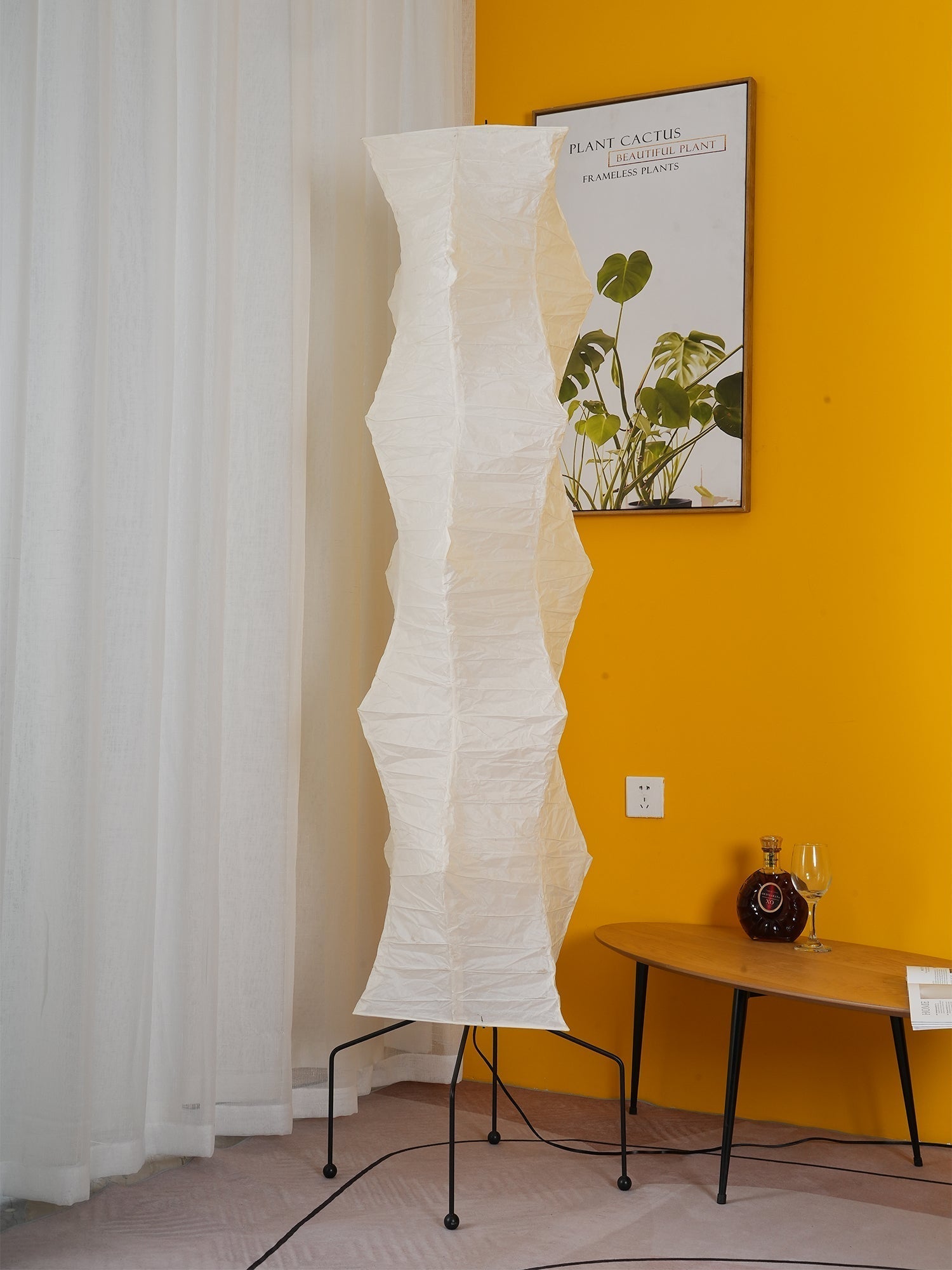 Vloerlamp Japandi Stijl met Rijstpapieren Kap en Driepoot Statief