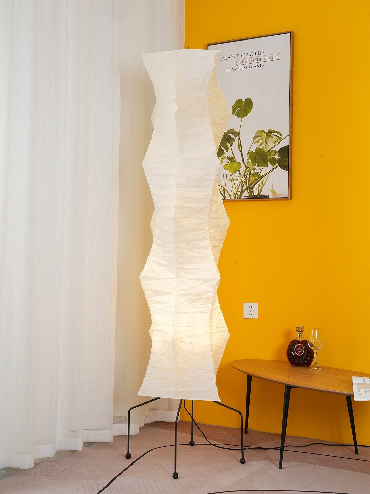 Vloerlamp Japandi Stijl met Rijstpapieren Kap en Driepoot Statief