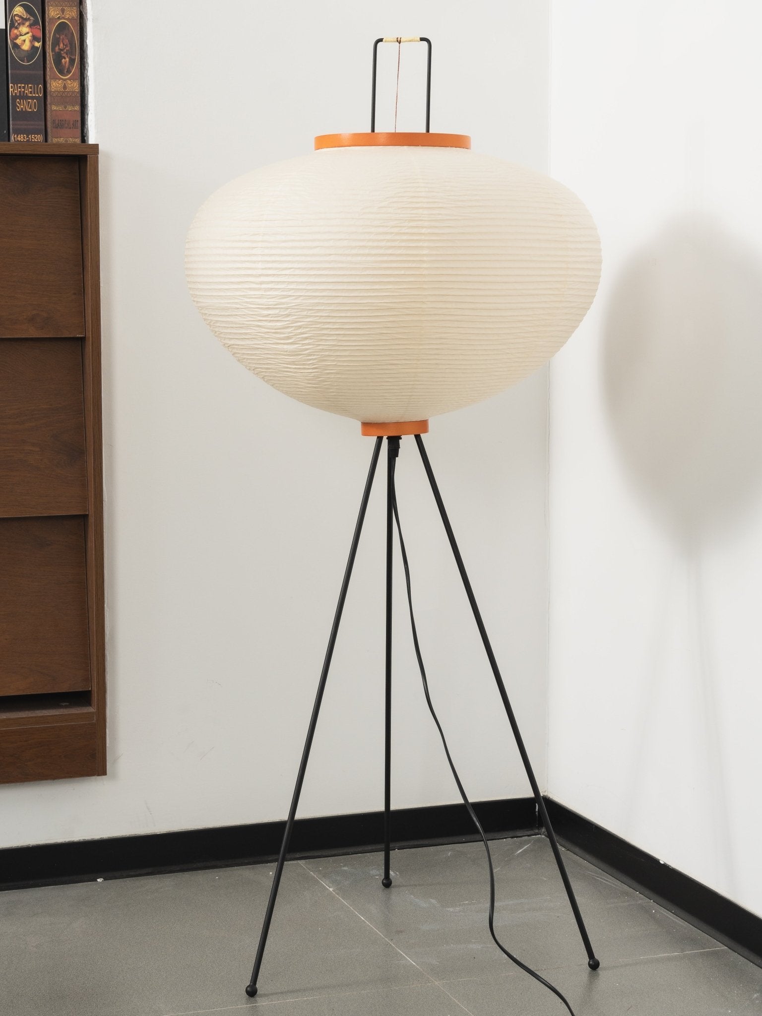Vloerlamp Japandi Stijl met Rijstpapieren Kap en Driepoot Statief