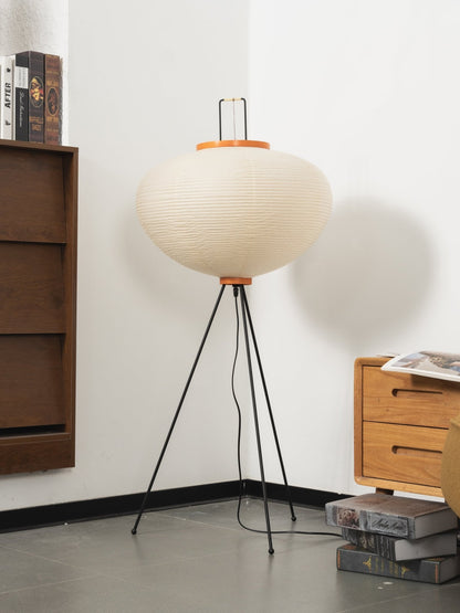 Vloerlamp Japandi Stijl met Rijstpapieren Kap en Driepoot Statief