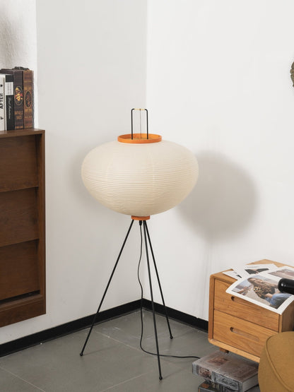 Vloerlamp Japandi Stijl met Rijstpapieren Kap en Driepoot Statief