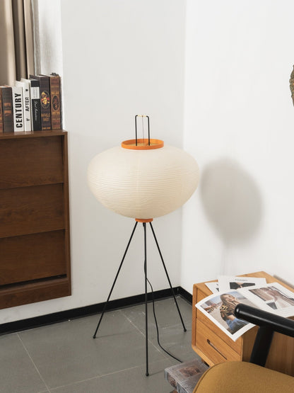 Vloerlamp Japandi Stijl met Rijstpapieren Kap en Driepoot Statief ##POS:192##