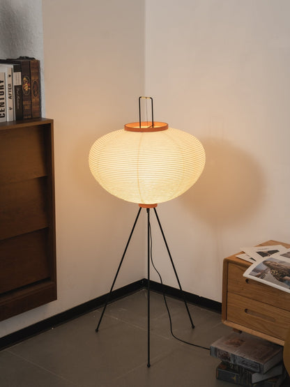 Vloerlamp Japandi Stijl met Rijstpapieren Kap en Driepoot Statief