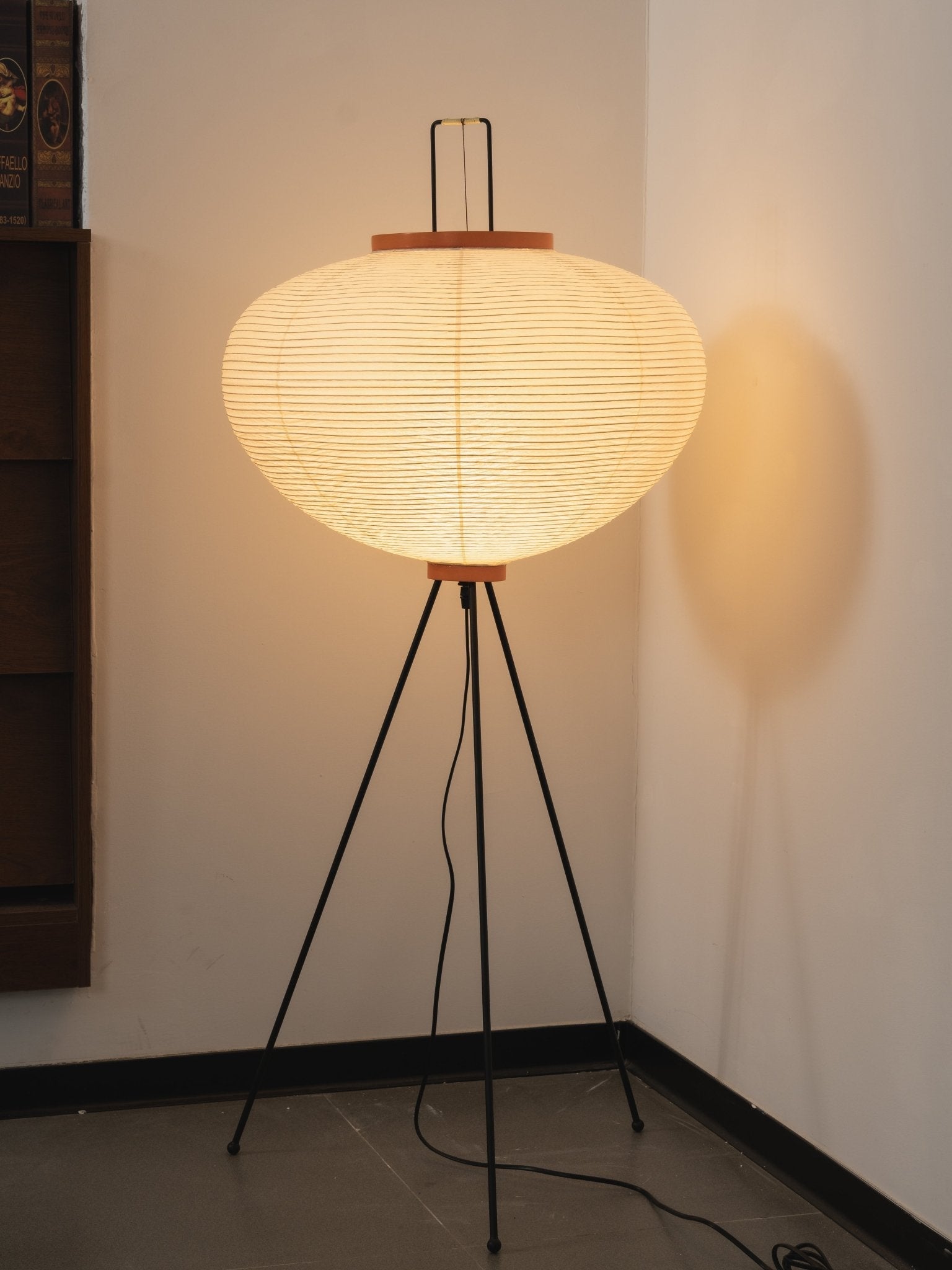 Vloerlamp Japandi Stijl met Rijstpapieren Kap en Driepoot Statief