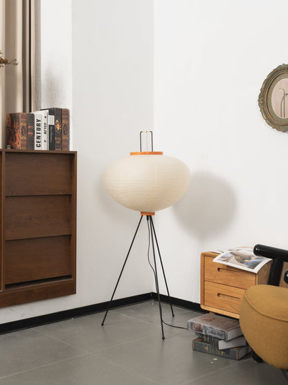 Vloerlamp Japandi Stijl met Rijstpapieren Kap en Driepoot Statief