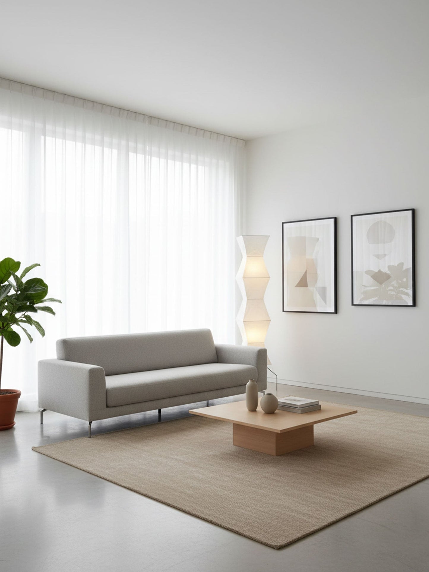 Vloerlamp Japandi Stijl met Rijstpapieren Kap en Driepoot Statief