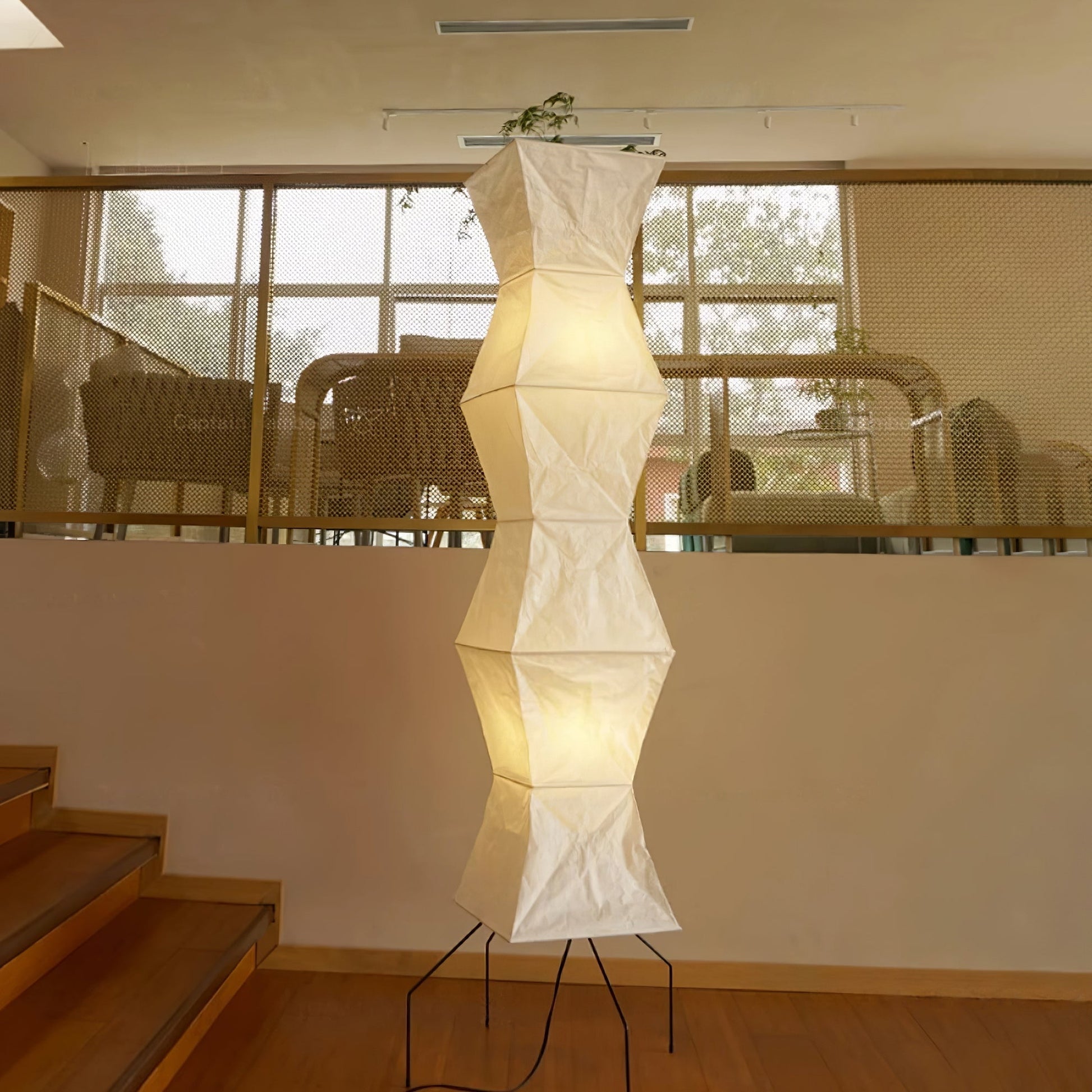 Vloerlamp Japandi Stijl met Rijstpapieren Kap en Driepoot Statief