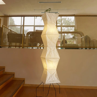 Vloerlamp Japandi Stijl met Rijstpapieren Kap en Driepoot Statief
