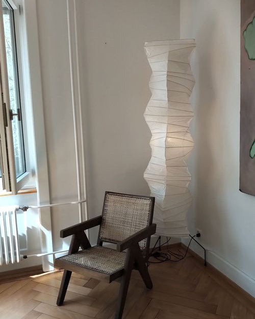 Vloerlamp Japandi Stijl met Rijstpapieren Kap en Driepoot Statief