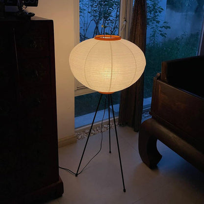 Vloerlamp Japandi Stijl met Rijstpapieren Kap en Driepoot Statief