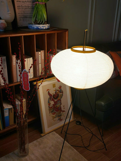 Vloerlamp Japandi Stijl met Rijstpapieren Kap en Driepoot Statief