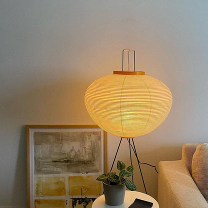 Vloerlamp Japandi Stijl met Rijstpapieren Kap en Driepoot Statief