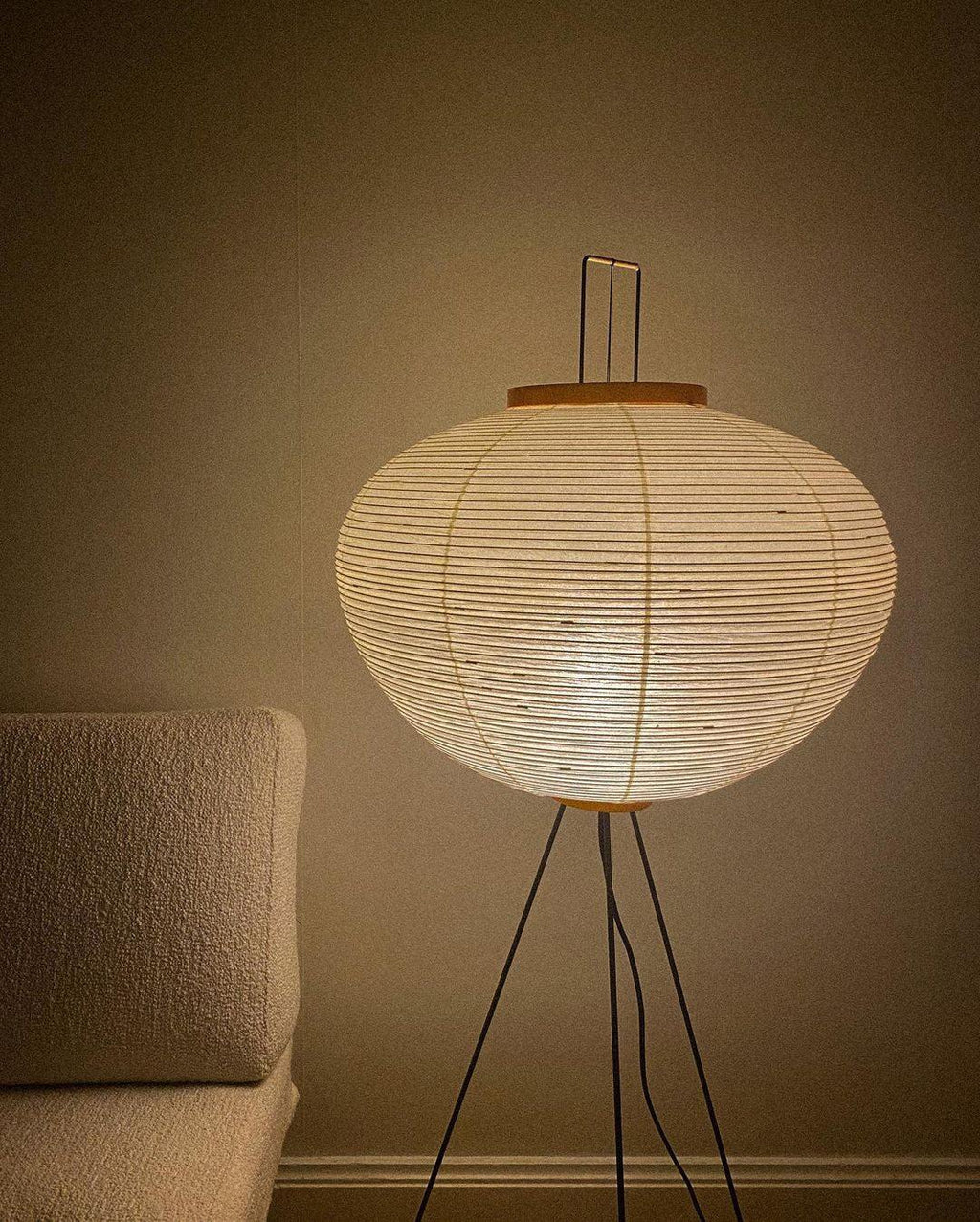 Vloerlamp Japandi Stijl met Rijstpapieren Kap en Driepoot Statief