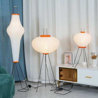 Vloerlamp Japandi Stijl met Rijstpapieren Kap en Driepoot Statief