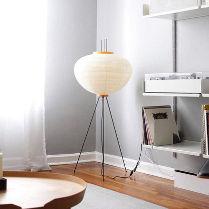 Vloerlamp Japandi Stijl met Rijstpapieren Kap en Driepoot Statief