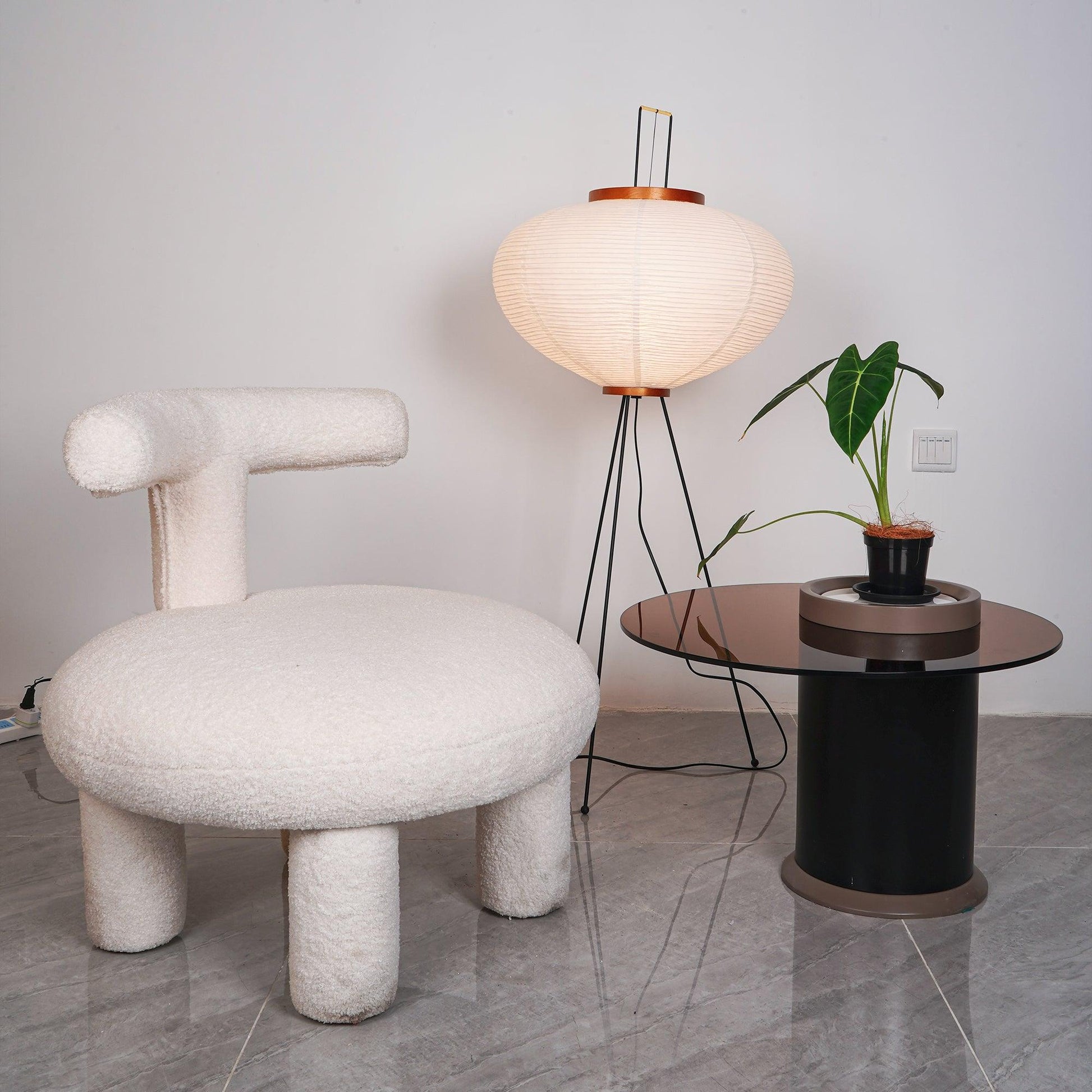 Vloerlamp Japandi Stijl met Rijstpapieren Kap en Driepoot Statief
