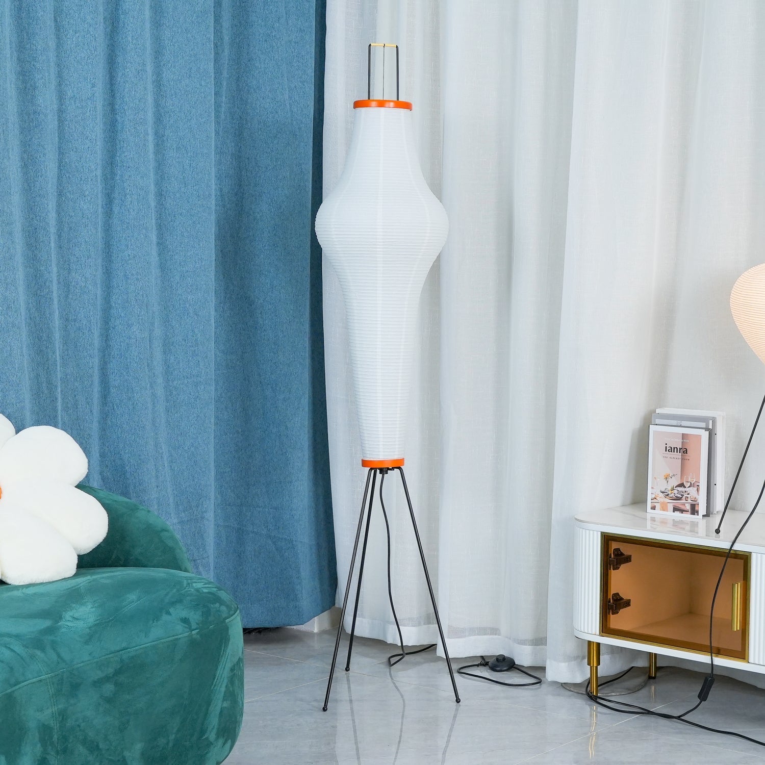 Vloerlamp Japandi Stijl met Rijstpapieren Kap en Driepoot Statief