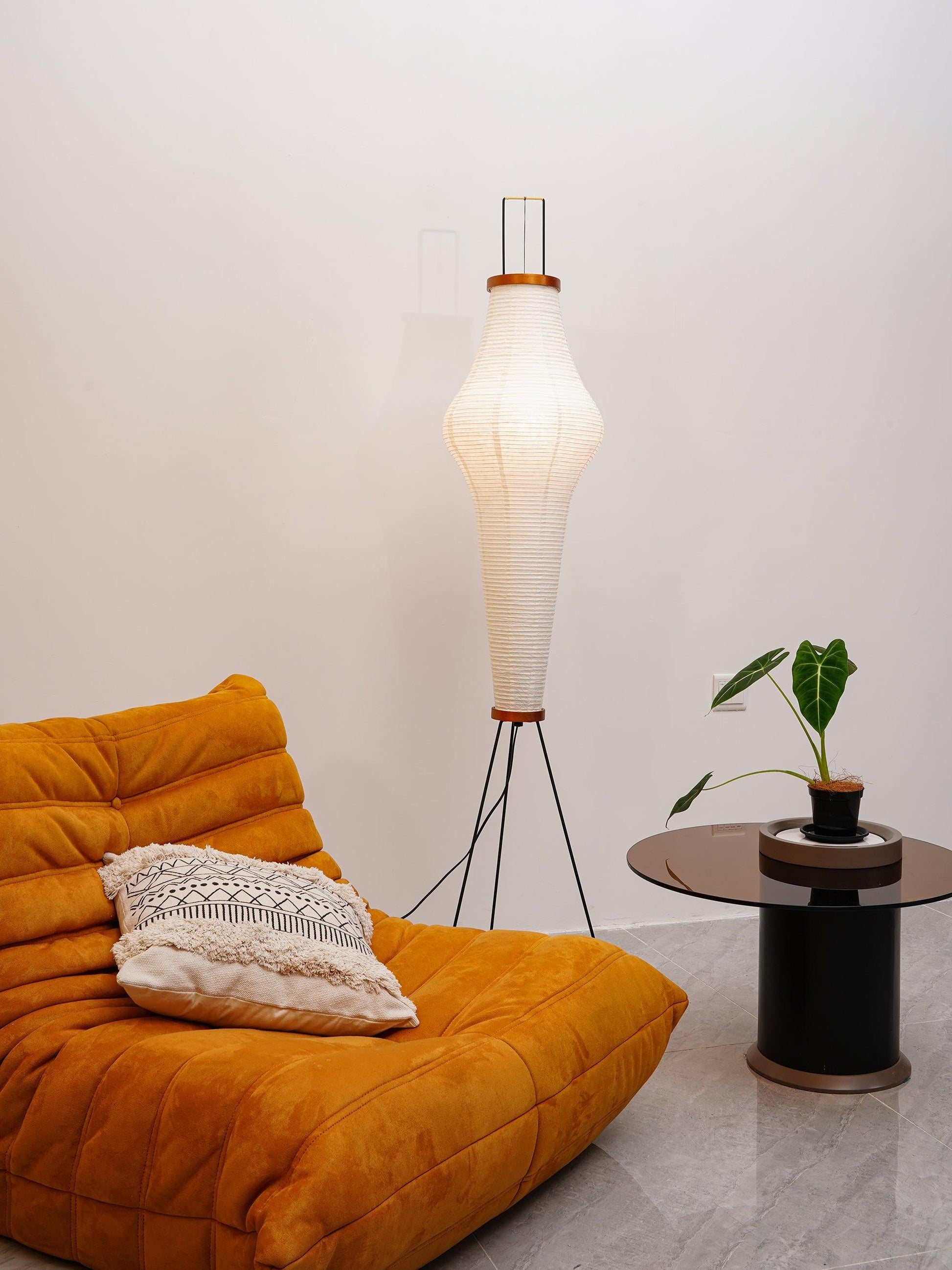 Vloerlamp Japandi Stijl met Rijstpapieren Kap en Driepoot Statief