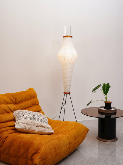 Vloerlamp Japandi Stijl met Rijstpapieren Kap en Driepoot Statief