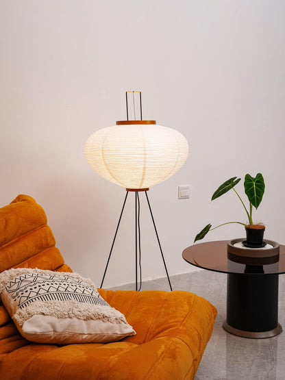 Vloerlamp Japandi Stijl met Rijstpapieren Kap en Driepoot Statief