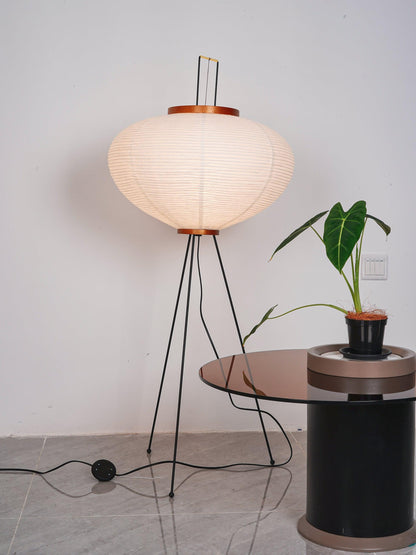 Vloerlamp Japandi Stijl met Rijstpapieren Kap en Driepoot Statief