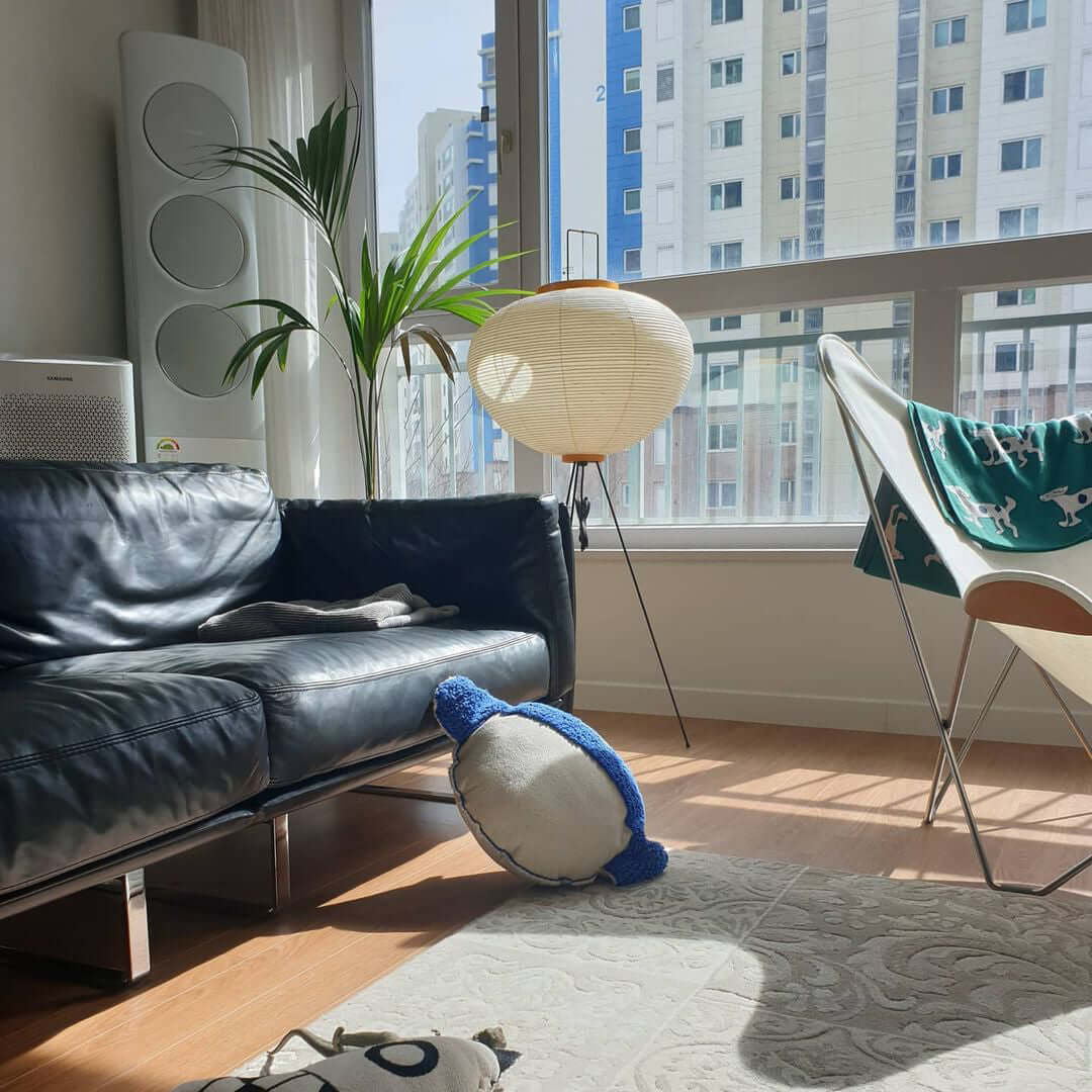Vloerlamp Japandi Stijl met Rijstpapieren Kap en Driepoot Statief