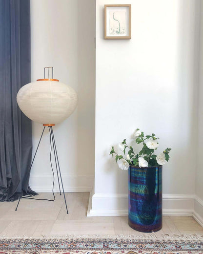Vloerlamp Japandi Stijl met Rijstpapieren Kap en Driepoot Statief