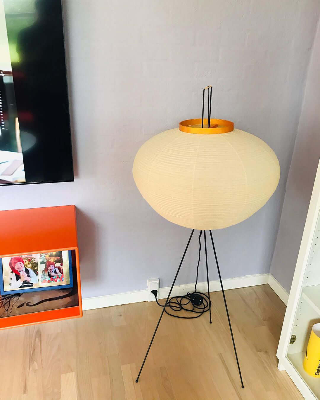 Vloerlamp Japandi Stijl met Rijstpapieren Kap en Driepoot Statief