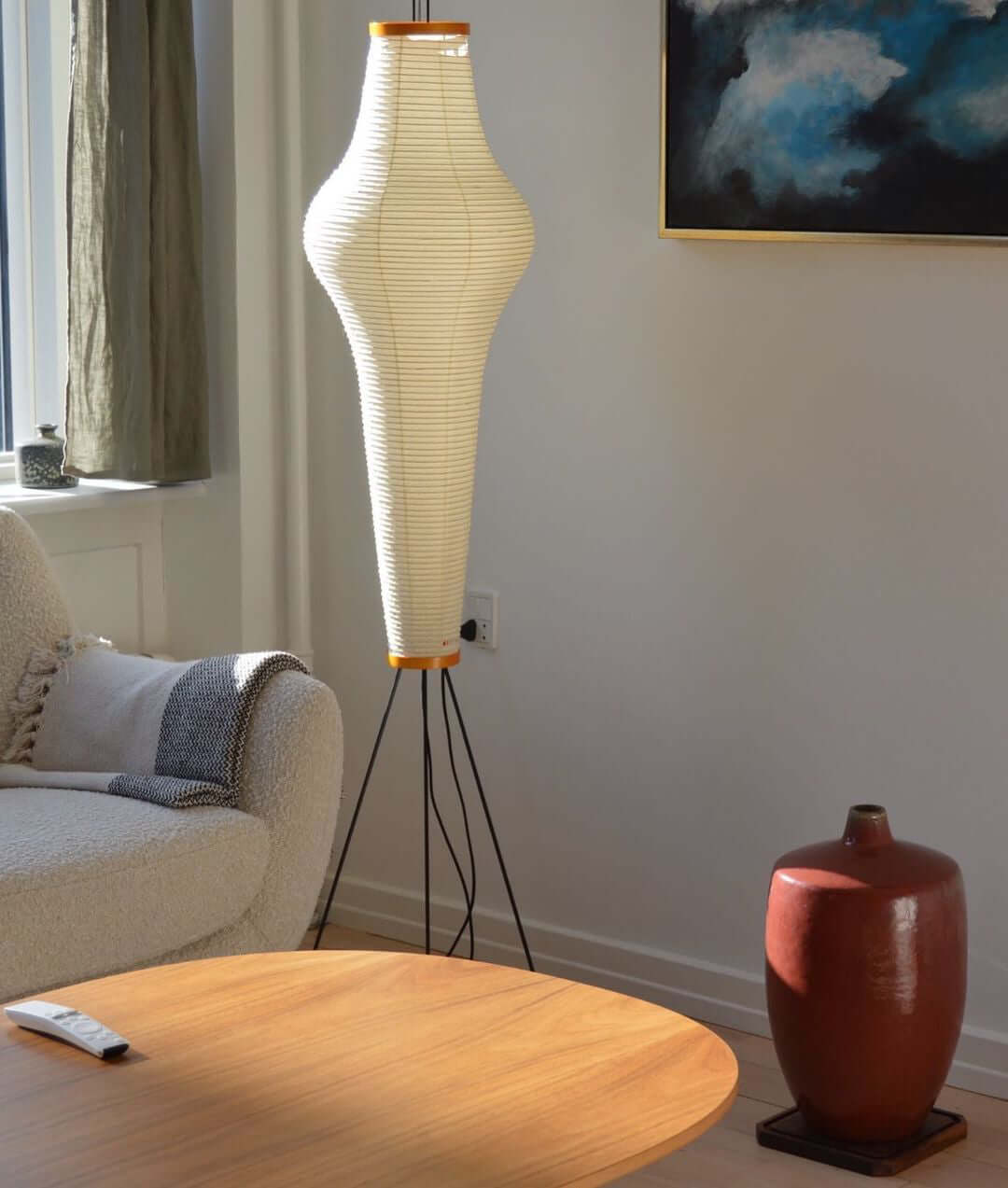 Vloerlamp Japandi Stijl met Rijstpapieren Kap en Driepoot Statief