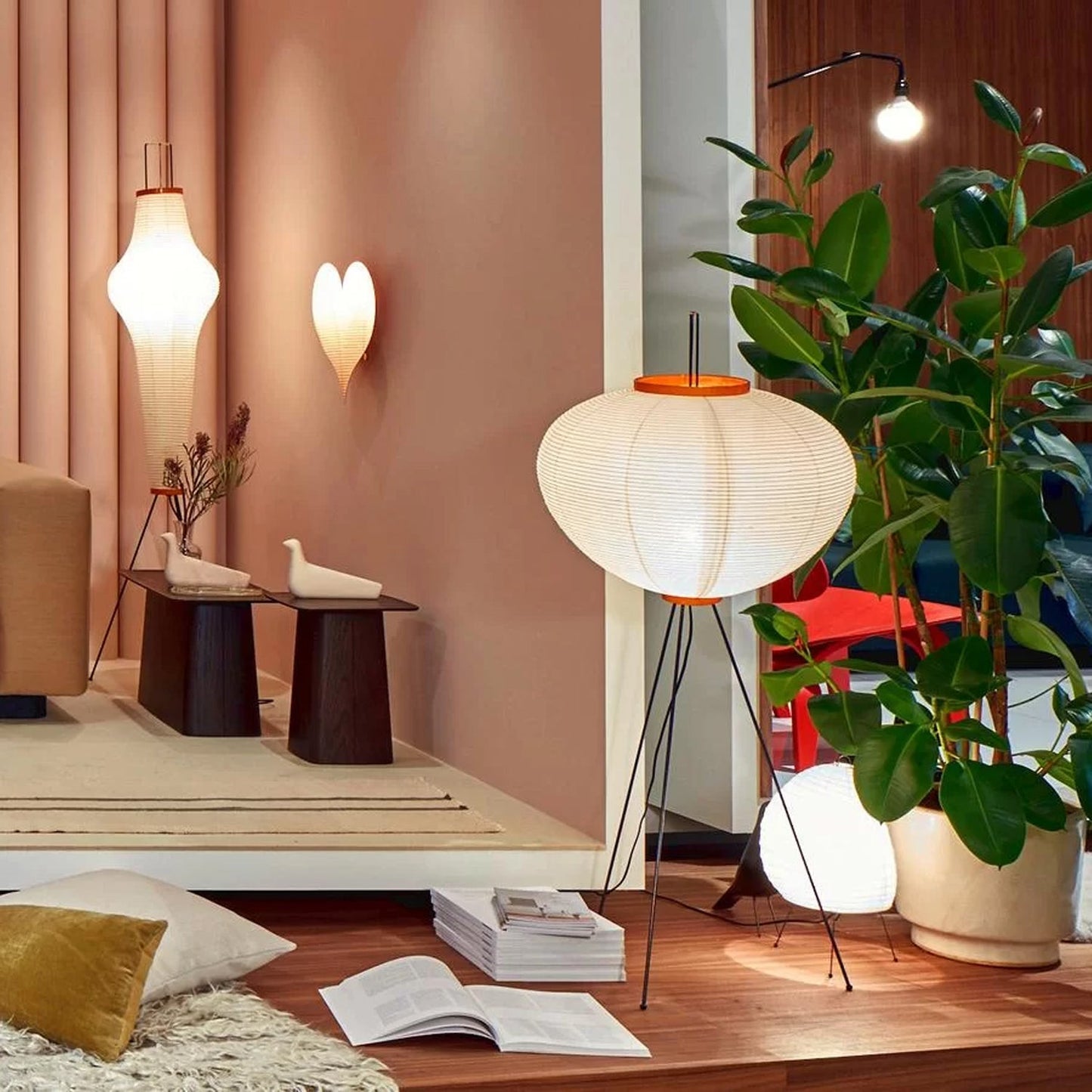 Vloerlamp Japandi Stijl met Rijstpapieren Kap en Driepoot Statief