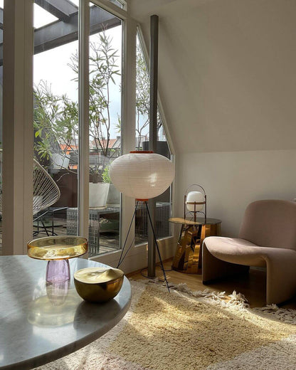 Vloerlamp Japandi Stijl met Rijstpapieren Kap en Driepoot Statief